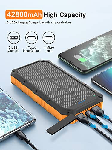 2 dona Solar Quvvat Banki 49800mAh + Ko'chma Solar Zaryadlovchi 42800mAh USB-C Porti/LED Chiroq bilan Kemping Sayohat Tashqi Faoliyatlar Uchun - 4