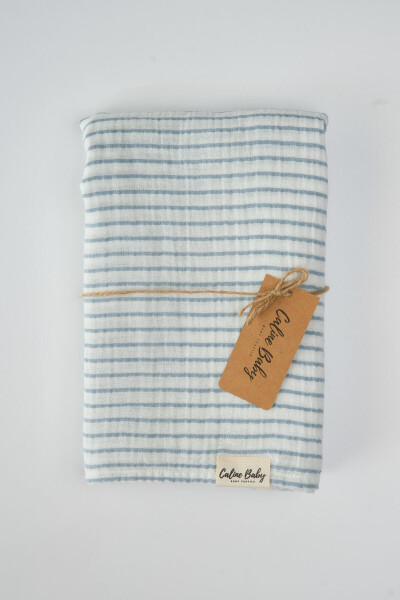 2 Layer Striped Muslin Swaddle Blanket 30-10 / 120x120 Cm Blue - 2