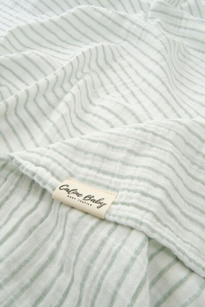 2 Layer Striped Muslin Swaddle Blanket 30/10 - 120x120 Cm Green - 1