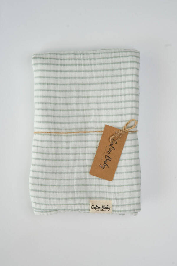 2 Layer Striped Muslin Swaddle Blanket 30/10 - 120x120 Cm Green - 2