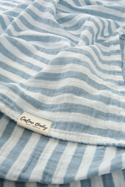 2 Layer Striped Muslin Swaddle Blanket 40/40 - 120x120 cm Blue - 1