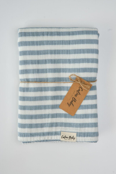 2 Layer Striped Muslin Swaddle Blanket 40/40 - 120x120 cm Blue - 2