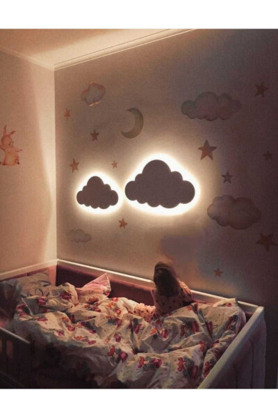 2 Pack Cloud Night Light Baby Kids Room Wall Decoration Lighting Wooden Night Lamp - 1