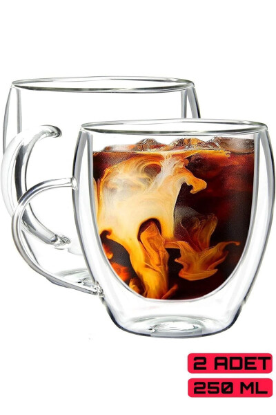 2 Pack Double Wall Handle Glass Tea Coffee Milk Cup Borosilicate Mug - 9