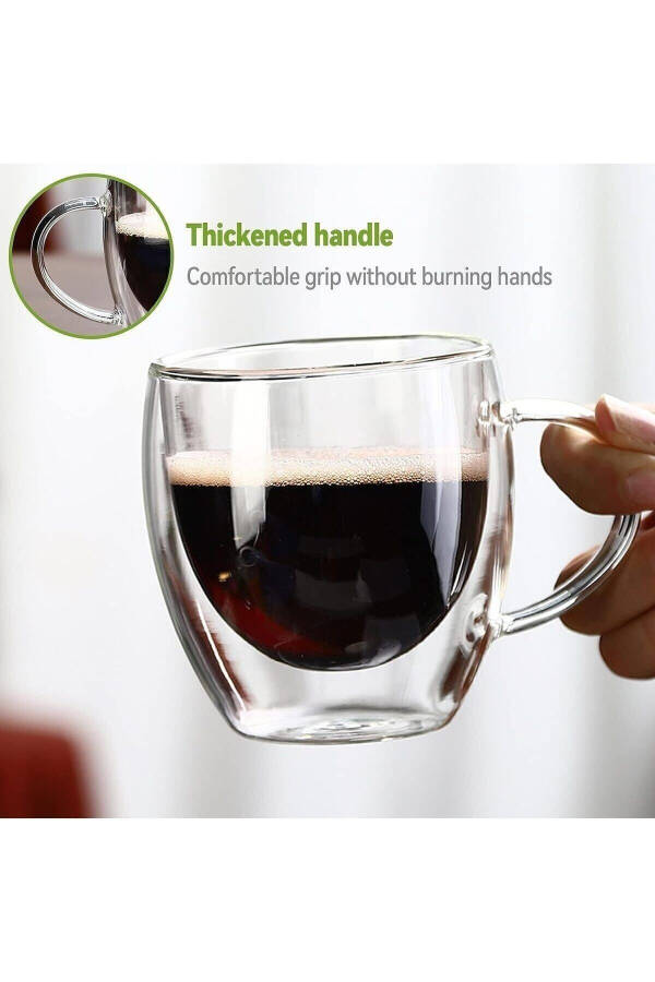 2 Pack Double Wall Handle Glass Tea Coffee Milk Cup Borosilicate Mug - 10