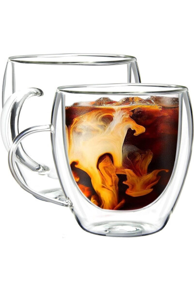 2 Pack Double Wall Handle Glass Tea Coffee Milk Cup Borosilicate Mug - 11