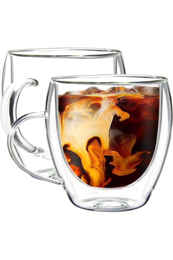 2 Pack Double Wall Handle Glass Tea Coffee Milk Cup Borosilicate Mug - 11