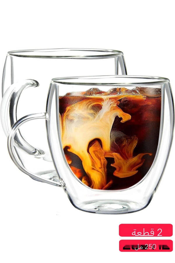 2 Pack Double Wall Handle Glass Tea Coffee Milk Cup Borosilicate Mug - 12