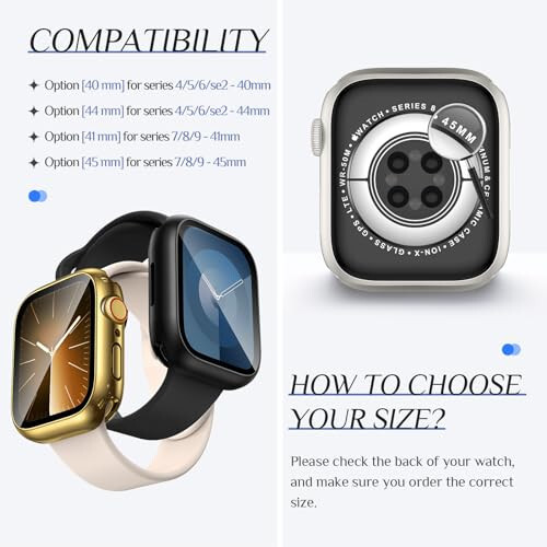 2-Pack Goton Su o'tkazmaydigan Apple Watch korpusi SE seriyasi 6 5 4 Ekran himoyachisi 44 mm, 360 daraja himoya qiluvchi shisha old qopqoq + orqa tampon iWatch aksessuarlari 44 mm - 2