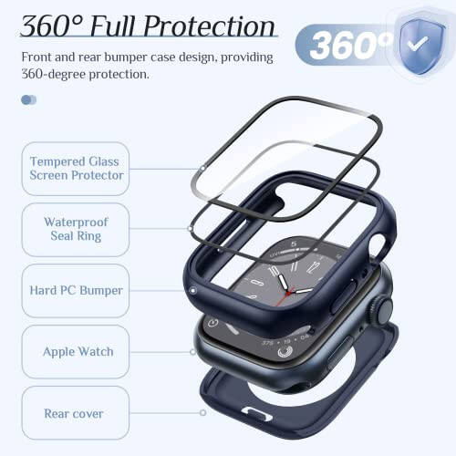 2-Pack Goton Waterproof Apple Watch Case for SE Series 6 5 4 Screen Protector 44mm, 360 Protective Glass Face Cover + Back Bumper for iWatch Accessories 44 mm - 4