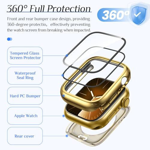 2-Pack Goton Waterproof Apple Watch Case for SE Series 6 5 4 Screen Protector 44mm, 360 Protective Glass Face Cover + Back Bumper for iWatch Accessories 44 mm - 5