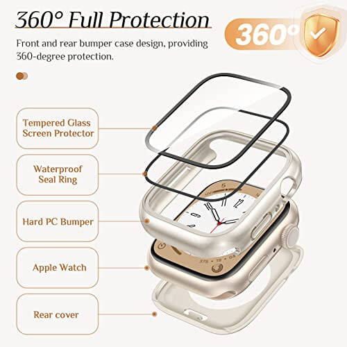 2-Pack Goton Waterproof Apple Watch Case for SE Series 6 5 4 Screen Protector 44mm, 360 Protective Glass Face Cover + Back Bumper for iWatch Accessories 44 mm - 5