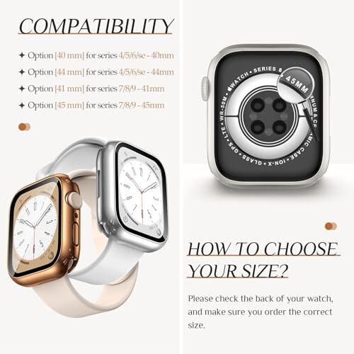 2-Pack Goton Waterproof Apple Watch Case for Series 9 8 7 Screen Protector 41mm, 360 Protective Glass Face Cover + Back Bumper for iWatch Accessories 41 mm Silver/Rose Gold - 2