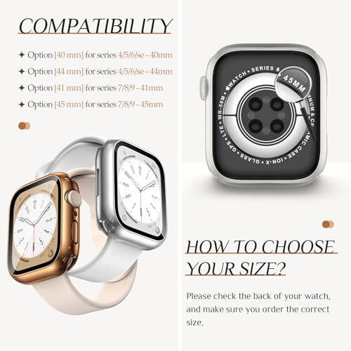 2-Pack Goton Waterproof Apple Watch Case for Series 9 8 7 Screen Protector 41mm, 360 Protective Glass Face Cover + Back Bumper for iWatch Accessories 41 mm Silver/Rose Gold - 2