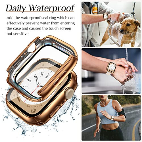 2-Pack Goton Waterproof Apple Watch Case for Series 9 8 7 Screen Protector 41mm, 360 Protective Glass Face Cover + Back Bumper for iWatch Accessories 41 mm Silver/Rose Gold - 3