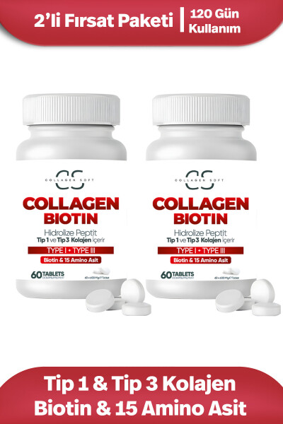 2-Pack Opportunity Hydrolyzed Type 1, Type 3 Collagen Peptides, Biotin And 15 Amino Acids, 60 Tablets - 1