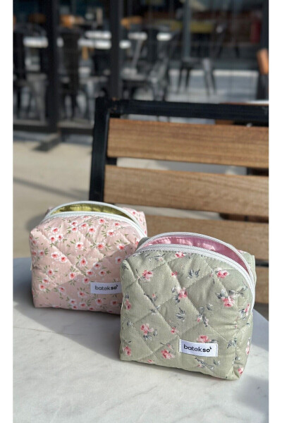 2 Pack Pink And Green Floral Makeup Bag - Small Size - 3