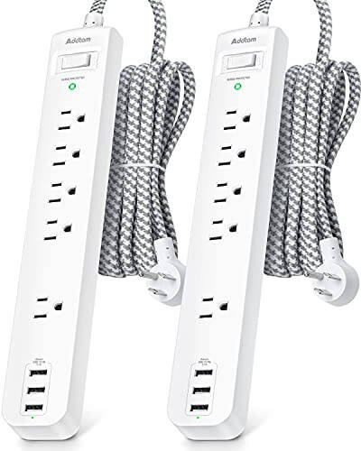 2 Pack Power Strip Surge Protector - 5 Widely Spaced Outlets 3 USB Charging Ports, 1875W/15A with 5Ft Braided Extension Cord, Flat Plug, Overload Surge Protection, Wall Mount for Home Office,White - 1