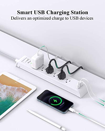 2 Pack Power Strip Surge Protector - 6 Outlets 2 USB Ports 5Ft Long Extension Cords, Flat Plug Overload Protection Outlet Strip, 900 Joules, Wall Mount for Home, Office and Dorm Essential, ETL Listed - 4