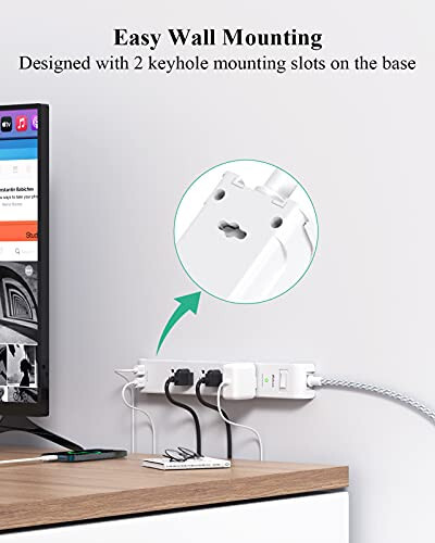 2 Pack Power Strip Surge Protector - 6 Outlets 2 USB Ports 5Ft Long Extension Cords, Flat Plug Overload Protection Outlet Strip, 900 Joules, Wall Mount for Home, Office and Dorm Essential, ETL Listed - 5