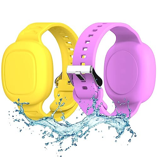 2-Pack Silicone Bracelet for Galaxy SmartTag Waterproof, Kid Wristband Smart Tag Holder Case Cover Compatible with Galaxy SmartTag, Adjustable Hidden SmartTag Bracelet for Kids Elderly(Purple+Yellow) - 1