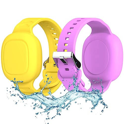 2-Pack Silicone Bracelet for Galaxy SmartTag Waterproof, Kid Wristband Smart Tag Holder Case Cover Compatible with Galaxy SmartTag, Adjustable Hidden SmartTag Bracelet for Kids Elderly(Purple+Yellow) - 1