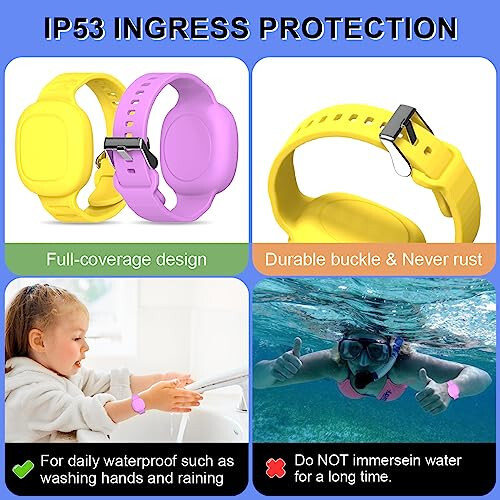 2-Pack Silicone Bracelet for Galaxy SmartTag Waterproof, Kid Wristband Smart Tag Holder Case Cover Compatible with Galaxy SmartTag, Adjustable Hidden SmartTag Bracelet for Kids Elderly(Purple+Yellow) - 5