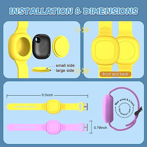 2-Pack Silicone Bracelet for Galaxy SmartTag Waterproof, Kid Wristband Smart Tag Holder Case Cover Compatible with Galaxy SmartTag, Adjustable Hidden SmartTag Bracelet for Kids Elderly(Purple+Yellow) - 6