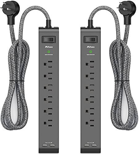 2 Pack Surge Protector Power Strip with 6 Outlets 2 USB Ports 5-Foot Long Heavy-Duty Braided Extension Cords Flat Plug 900 Joules 15A Circuit Breaker Wall Mount for Home Office ETL Listed - 1