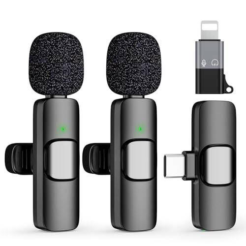 2 Pack Type C Mini Wireless Lavalier Microphone for iPhone 15, iOS and Android Devices - Noise Reduction Lapel Mic for Recording, Clip on Mic, Omni Lav Mic for Video Recording, Tiktok, Youtube, Vlog - 1