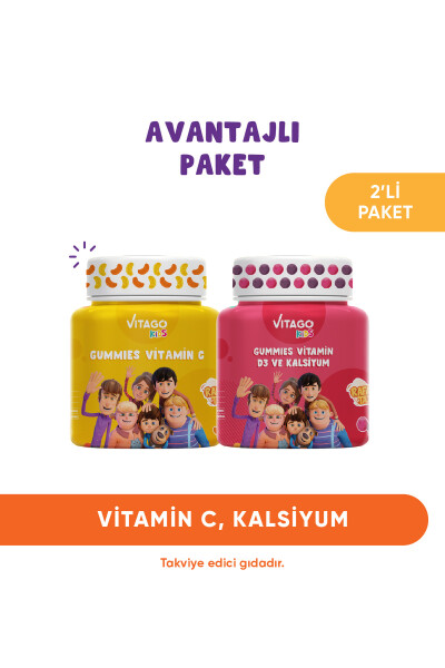 2-Pack Vitago Kids Gummies Vitamin C+D3 Calcium - 1