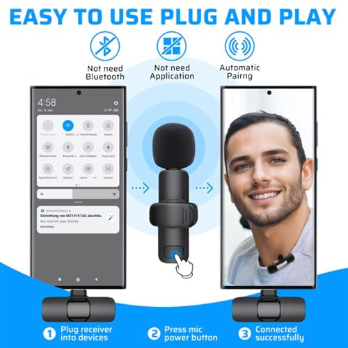 2 Pack Wireless Microphones for iPhone iPad, Camera, Android, 3 in 1 Mini Microphone, Portable Recording Mic for Interview Video Podcast Vlog YouTube - 4