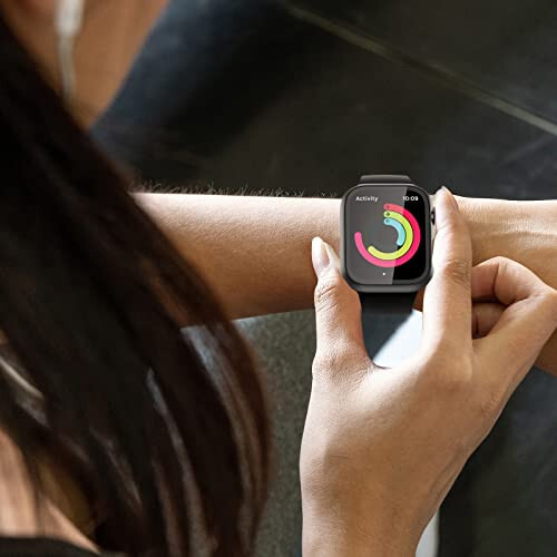 2-пакетный чехол с защитным стеклом для Apple Watch SE (2023) Series 6/5/4/SE 40 мм, JZK Тонкий бампер с полным покрытием Hard PC Защитный чехол HD Ultra-тонкий чехол для iWatch 40 мм, Черный + Серебряный - 6