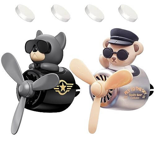 2 Pcs Pilot Car Air Freshener, Cute Duck Car Vent Clip Air Freshener Automotive Air Outlet Fan Diffuser, Car Interiors Vent Decoration (Dog+Bear) - 1