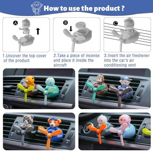 2 Pcs Pilot Car Air Fresheners, Cute Dog Car Vent Clip Air Freshener with 8 Fragrant Tablets Automotive Air Outlet Fan Diffuser, Car Interiors Vent Decoration (Dog+Dino) - 7