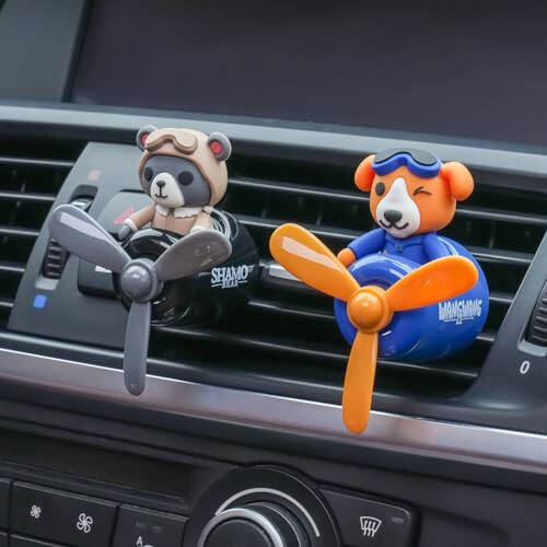 2 Pcs Pilot Car Air Fresheners, Cute Duck Car Vent Clip Air Freshener with 8 Fragrant Tablets Automotive Air Outlet Fan Diffuser, Car Interiors Vent Decoration (Bear+Duck) - 4