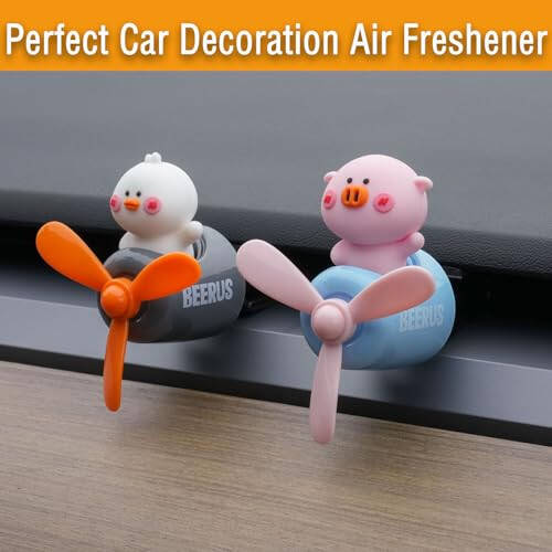 2 Pcs Pilot Car Air Fresheners, Cute Duck Car Vent Clip Air Freshener with 8 Fragrant Tablets Automotive Air Outlet Fan Diffuser, Car Interiors Vent Decoration (Bear+Duck) - 5