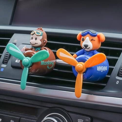 2 Pcs Pilot Car Air Fresheners, Cute Monkey Car Vent Clip Air Freshener with 8 Fragrant Tablets Automotive Air Outlet Fan Diffuser, Car Interiors Vent Decoration (Monkey+Tiger) - 5