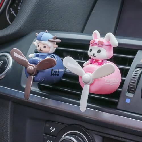 2 Pcs Pilot Car Air Fresheners, Cute Rabbit Car Vent Clip Air Freshener with 8 Fragrant Tablets Automotive Air Outlet Fan Diffuser, Car Interiors Vent Decoration (Rabbit+Pig) - 4