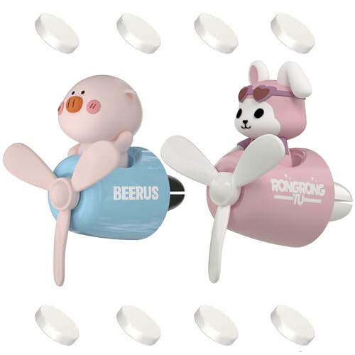 2 Pcs Pilot Car Air Fresheners, Cute Rabbit Car Vent Clip Air Freshener with 8 Fragrant Tablets Automotive Air Outlet Fan Diffuser, Car Interiors Vent Decoration (Rabbit+Pig) - 1