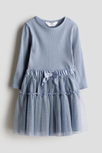 2-piece girls dress with blue top and tulle skirt - 1