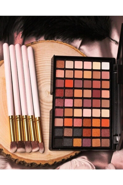 2 Piece Set 54 Matte Shimmer Eyeshadow Palette, 5 Piece Eyeshadow Brush Set - 8