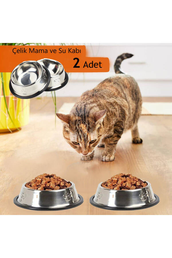 2 Piece Stainless Steel Food and Water Bowls, Base Diameter 16 Cm (250 ML-8 OZ) - 1