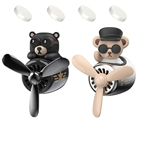 2 Pieces Car Air Fresheners, Cute Bear Pilot Car Diffuser, Propeller Air Outlet Vent Fresheners, Car Perfume Suitable for Car Interior Decoration (Bear (A+B)) - 1