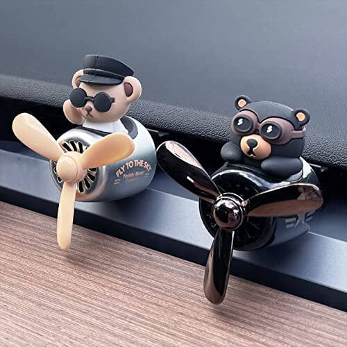 2 Pieces Car Air Fresheners, Cute Bear Pilot Car Diffuser, Propeller Air Outlet Vent Fresheners, Car Perfume Suitable for Car Interior Decoration (Bear (A+B)) - 4