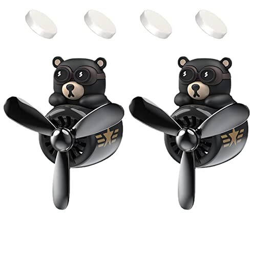 2 Pieces Car Air Fresheners, Cute Bear Pilot Car Diffuser, Propeller Air Outlet Vent Fresheners, Car Perfume Suitable for Car Interior Decoration (bear+bear) - 1