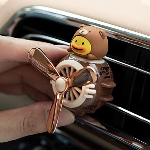 2 Pieces Car Air Fresheners, Cute Bear Pilot Car Diffuser, Propeller Air Outlet Vent Fresheners, Car Perfume Suitable for Car Interior Decoration (Black+Brown) - 4