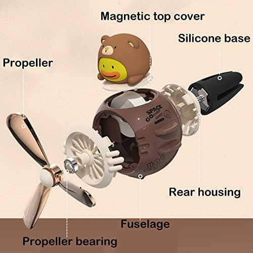 2 Pieces Car Air Fresheners, Cute Bear Pilot Car Diffuser, Propeller Air Outlet Vent Fresheners, Car Perfume Suitable for Car Interior Decoration (Black+Brown) - 6