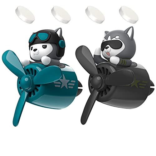 2 Pieces Car Air Fresheners, Cute Bear Pilot Car Diffuser, Propeller Air Outlet Vent Fresheners, Car Perfume Suitable for Car Interior Decoration (dog（A+B）) - 1