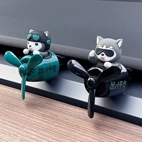 2 Pieces Car Air Fresheners, Cute Bear Pilot Car Diffuser, Propeller Air Outlet Vent Fresheners, Car Perfume Suitable for Car Interior Decoration (dog（A+B）) - 3